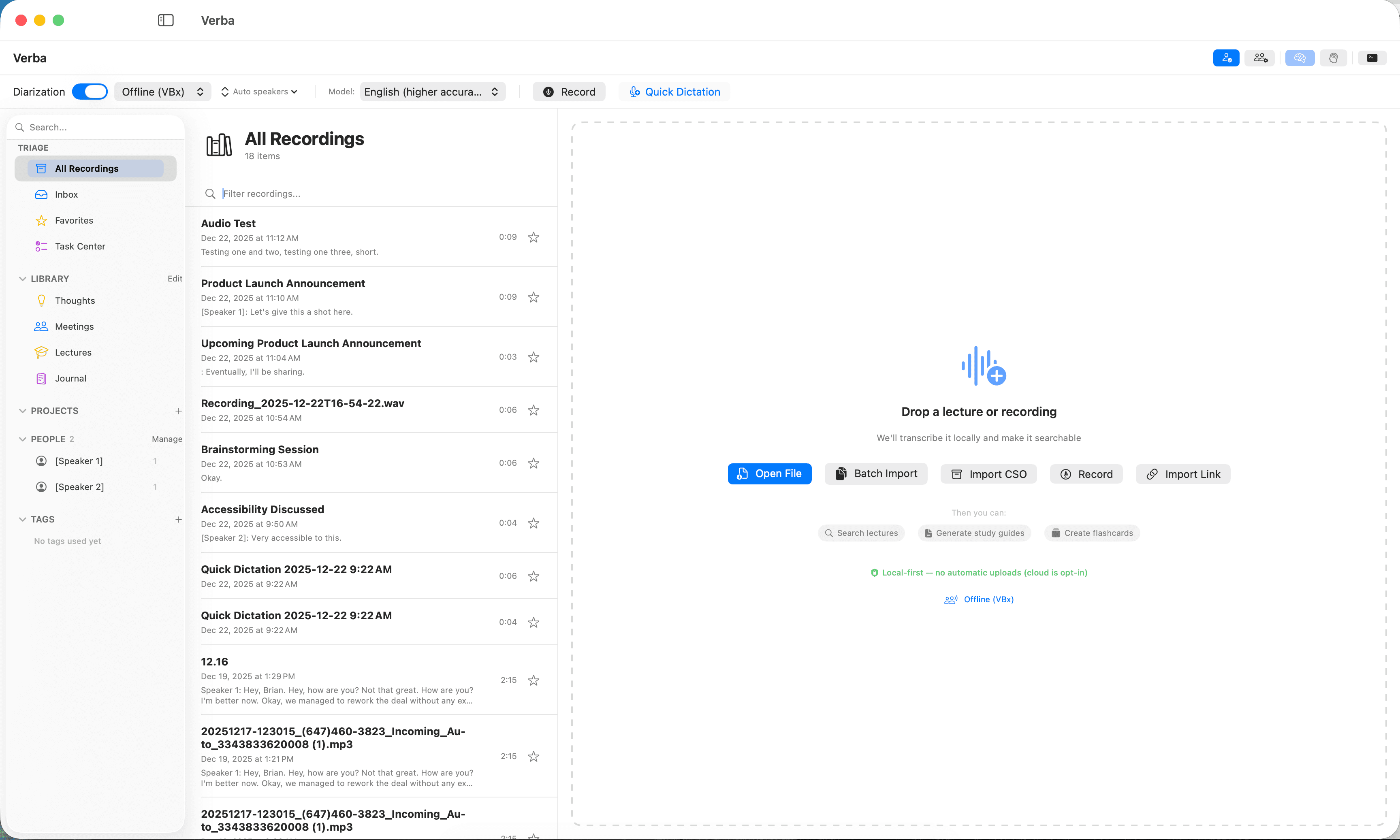 Verba app showing transcript and chat interface